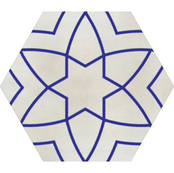 Mosaic House Moroccan tile HPC Hex 6x6 Ibiza B 1-15 White Cobalt Blue  hand painted 